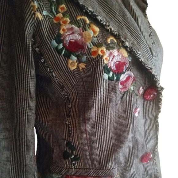 DB Sport Floral Embroidered Glenn Plaid Two Button Lined Blazer Size Small - Picture 3 of 9